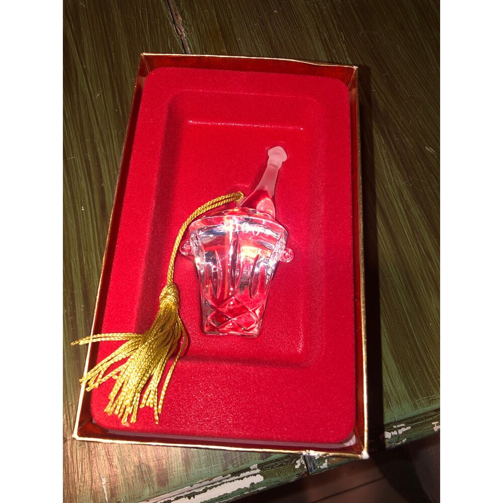 Gorham EUC 2000 Y2K Crystal Glass Frosted Champaign Bottle Ice Bucket Ornament
